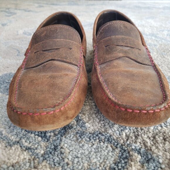 Tod's Men's Brown Leather Gommino Driving Penny Loafers Red Stitching UK10 US11 - Picture 10 of 11